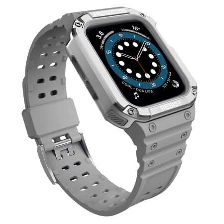 Protect Strap Band für Apple Watch 38/40/41mm Panzergehäuse Armband - Grau, Silber