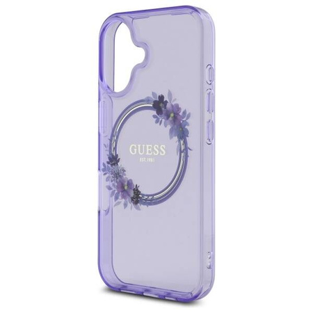 Original Handyhülle IPHONE 16 Guess Hardcase IML Flowers Wreath MagSafe (GUHMP16SHFWFCU) violett