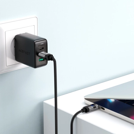 Acefast C15-04 USB-C - USB-C-Kabel mit Display 480Mb/s 66W 1,2m - Schwarz