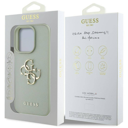 Schutzhülle IPHONE 16 PRO MAX Guess Grained Big 4G Logo Small Classic Logo grün