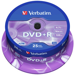 Verbatim Płyta DVD-R 4.7GB 16x AZO srebrny/matt silver 25szt 43500