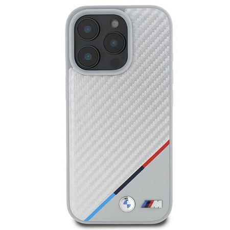 Original Case IPHONE 16 PRO BMW Hardcase M Carbon Tricolor Line MagSafe (BMHMP16L23PUDTS) gray