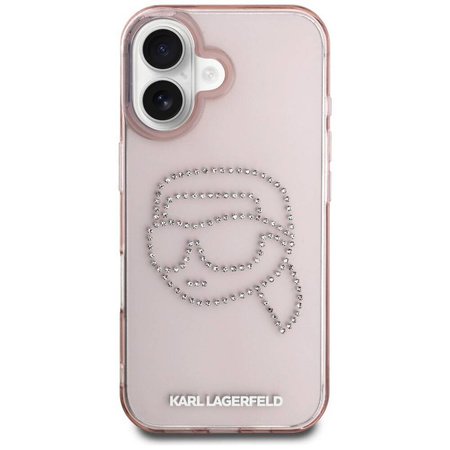 Original Handyhülle IPHONE 16 Karl Lagerfeld Hardcase IML Rhinestones Karl Head rosa
