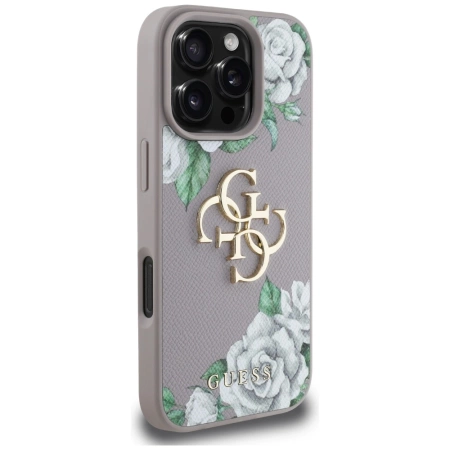 Guess Grained Roses Big 4G Logo iPhone 16 Pro Max Hülle - Lila