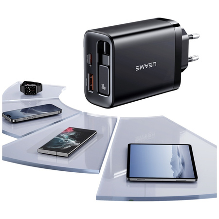 Ładowarka sieciowa USAMS Xiang Series CC296 30W 1xUSB-C 1xUSB-A + kabel USB-C biały