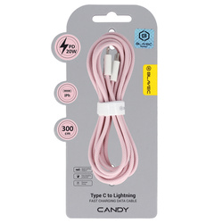Blavec Kabel Candy oplot - Typ C na Lightning - PD 20W 2,4A 3 metry (CCA-CL24P30) różowy