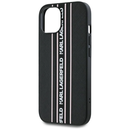 Karl Lagerfeld Saffiano Athleisure Stripes Cord iPhone 15 Hülle - Rosa