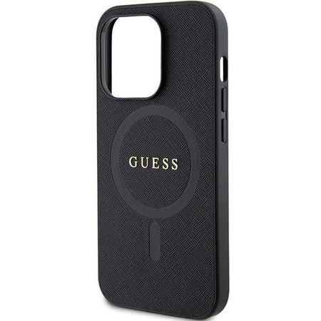Original Handyhülle IPHONE 14 PRO MAX Guess Hardcase Saffiano MagSafe (GUHMP14XPSAHMCK) schwarz