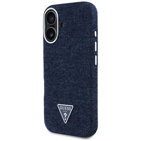 Oryginalne Etui IPHONE 16 Guess Denim Triangle Logo MagSafe niebieskie