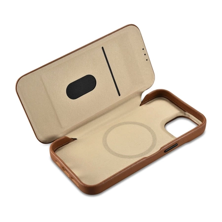 iCarer CE Premium Leather Folio Case skórzane etui iPhone 14 Plus z klapką magnetyczne MagSafe brązowy (WMI14220715-BN)