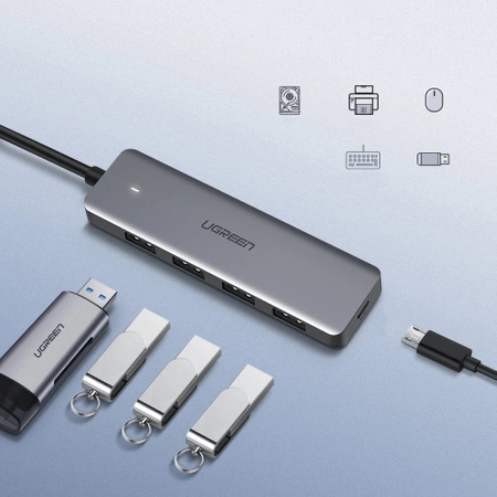 Ugreen USB HUB - 4x USB 3.2 Gen 1 mit Micro USB Stromanschluss grau (CM219 50985)