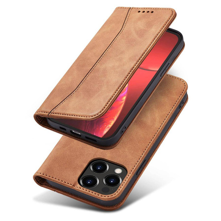 Magnet Fancy Case etui do iPhone 13 Pro Max pokrowiec portfel na karty kartę podstawka brązowy