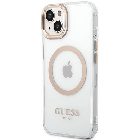 Oryginalne Etui IPHONE 14 PLUS / 15 PLUS Guess Hard Case Metal Outline Magsafe złote