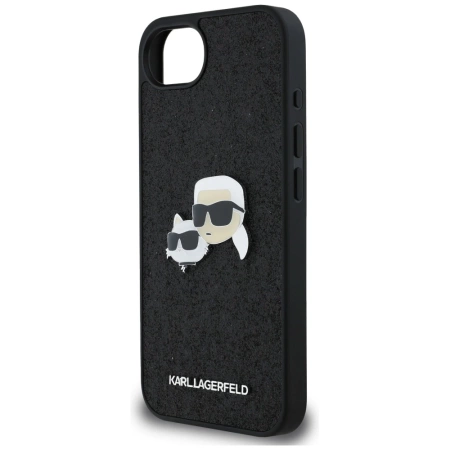 Karl Lagerfeld Fixed Glitter Karl&amp;Choupette Heads Metal Pin iPhone 16e Case - Black