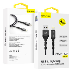 Blavec Kabel Raptor pleciony - USB na Lightning - 1,5A 2 metry (CRA-UL15BG20) czarno-szary