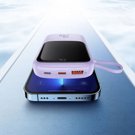Baseus Qpow power bank 10000mAh wbudowany kabel Lightning 20W Quick Charge SCP AFC FCP fioletowy (PPQD020005)