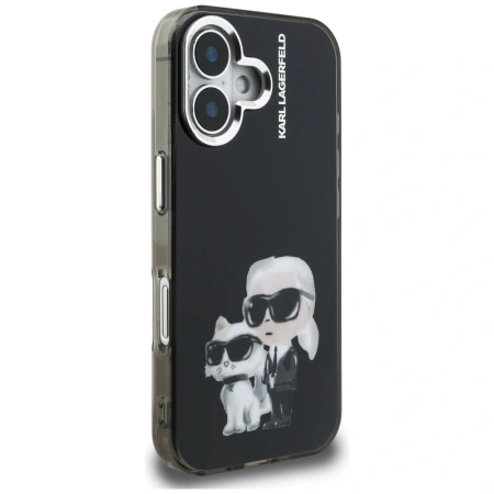 Karl Lagerfeld IML Aquarelle Karl &amp; Choupette &amp; Logo iPhone 16 Case - Black