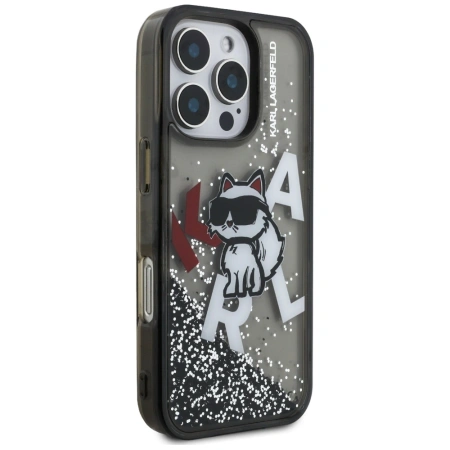 Etui Karl Lagerfeld Liquid Glitter Choupette Logo na iPhone 16 Pro Max - czarne