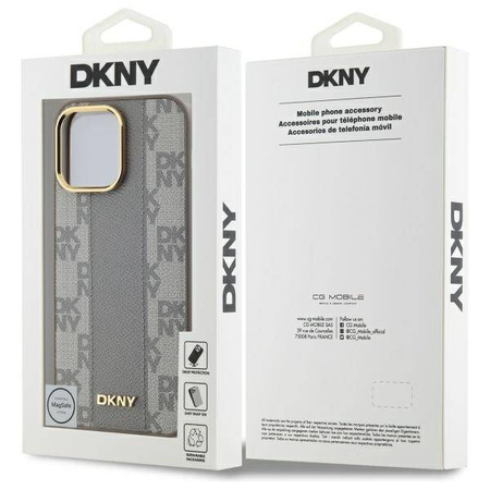 Original Handyhülle IPHONE 14 PRO MAX DKNY Hardcase Leather Checkered Mono Pattern MagSafe (DKHMP14XPCPVSLE) beige