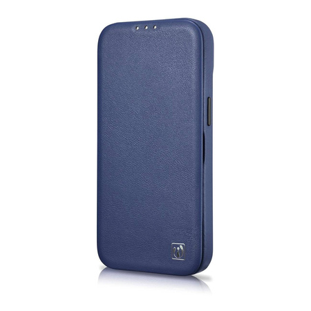 iCarer CE Premium Leather Folio Case skórzane etui iPhone 14 z klapką magnetyczne MagSafe niebieski (WMI14220713-BU)