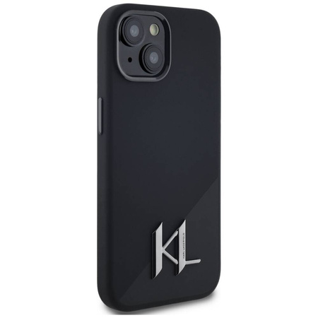 Original Case IPHONE 15 Karl Lagerfeld Hardcase Silicone Shadow Metal Initial MagSafe black