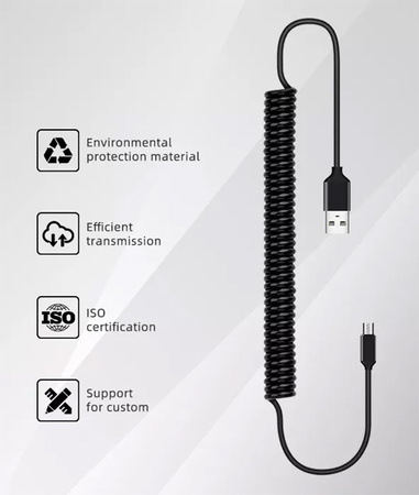 Kabel sprężynowy - USB na Micro USB - 2A 1 metr czarny