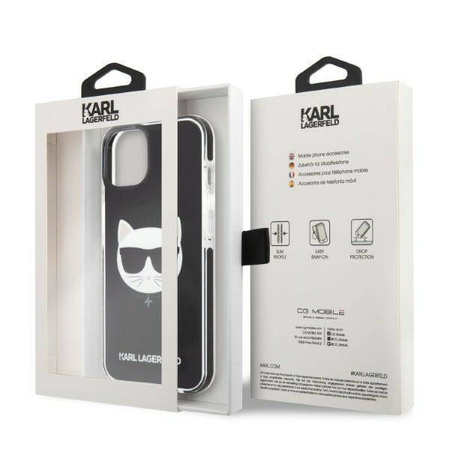 Original Handyhülle IPHONE 13 MINI Karl Lagerfeld Hardcase Choupette Head schwarz