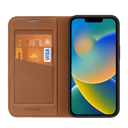 Dux Ducis Skin X2 Hülle für iPhone 14 Plus Hülle mit Magnetklappe braun