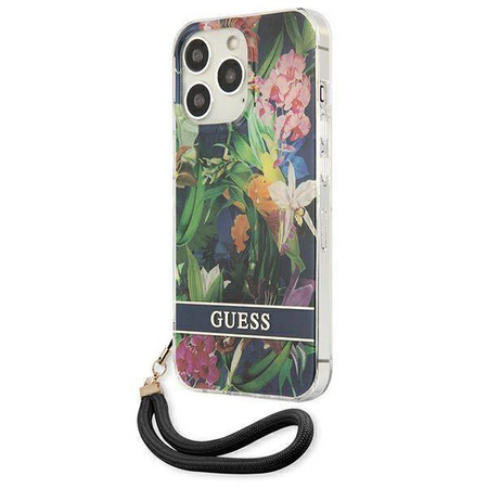Case IPHONE 13 PRO Guess Hardcase Flower Strap (GUHCP13LHFLSB) blue