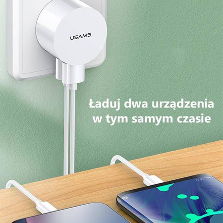 USAMS Lad. network. 2xUSB T20 2.1A microUSB white/white round Fast Charging XTXLOGT18MC05