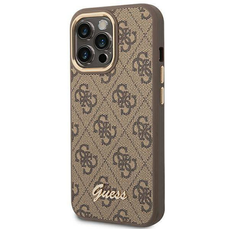 Original Case IPHONE 14 PRO MAX Guess Hard Case 4G Vintage Gold Logo (GUHCP14XHG4SHW) brown