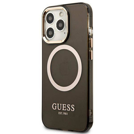 Original Handyhülle IPHONE 13 PRO Guess Hard Case Gold Outline Translucent MagSafe (GUHMP13LHTCMK) schwarz
