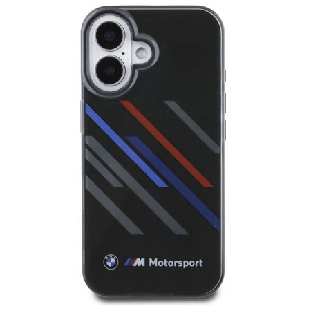 Original Handyhülle IPHONE 16 PLUS BMW Hardcase Motosport IML Random Stripes (BMHCP16M23HTRAK) schwarz