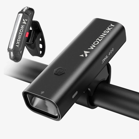 Zestaw lampek rowerowych Wozinsky WSBLB2 przednia (400 lm) i tylna USB-C - czarny