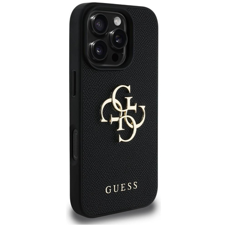 Schutzhülle IPHONE 16 PRO Guess Grained Big 4G Logo Small Classic Logo schwarz