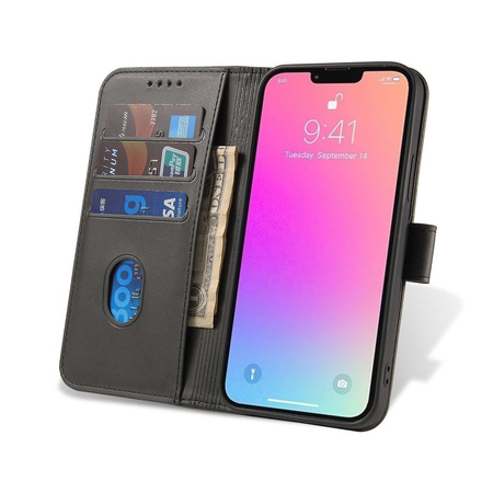 Etui portfel z klapką podstawką do iPhone 15 Pro Max Magnet Case - czarne