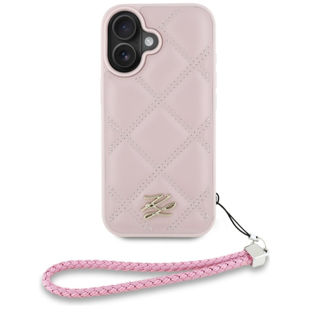Original Handyhülle IPHONE 16 Karl Lagerfeld Quilted Initial Logo & Chain Strap rosa