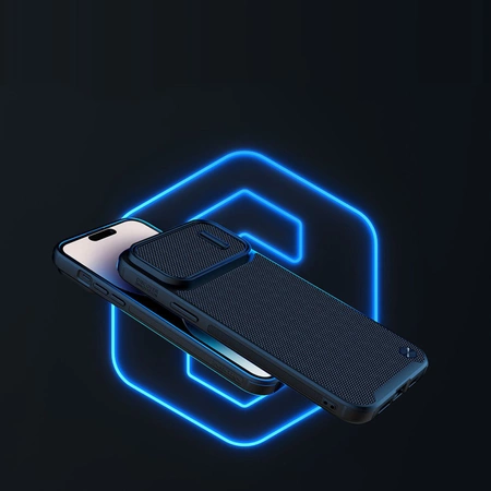 Nillkin Textured S Case iPhone 14 Pro Max gepanzerte Hülle mit Kameraabdeckung blau