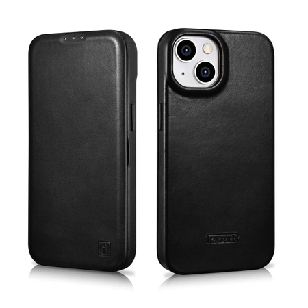 iCarer CE Oil Wax Premium Leather Folio Case skórzane etui iPhone 14 Plus z klapką magnetyczne MagSafe czarny (AKI14220707-BK)