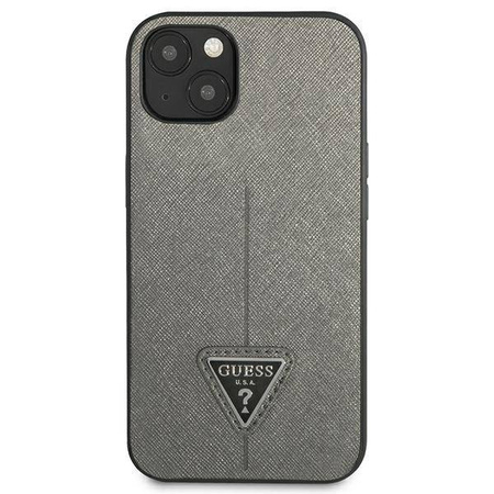 Original Case IPHONE 14 PLUS Guess Hardcase Saffianotriangle Logo (GUHCP14MPSATLG) silver