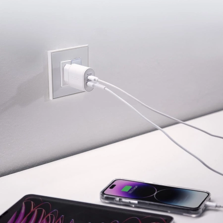 SBS TETRPD20W 20W USB-A USB-C Wall Charger with Power Delivery - White