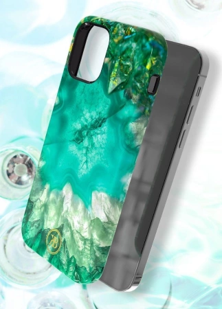 Kingxbar Agate Series eleganckie etui pokrowiec z nadrukiem agat iPhone 12 mini zielony