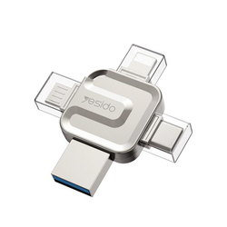 Yesido Flash Disk FL15 4w1 OTG Adapter USB3.0, 16GB, SILVER / SREBRNY