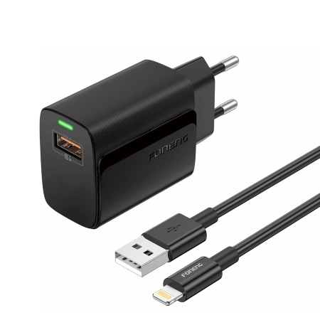 FONENG Netz-Ladegerät EU64 18W 1xUSB QC3.0 + Kabel Lightning schwarz