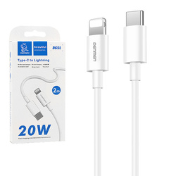 DENMEN KABEL USB PD TYP-C - LIGHTNING 20W 3,6A WZMACNINANY BIAŁY 2M D65
