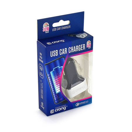 Crong Power Car Charger 30W - Ładowarka samochodowa USB QuickCharge 3.0 + USB 2.4A (aluminium)