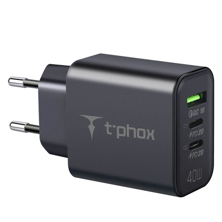 Ładowarka sieciowa T-PHOX FLEXI 40W 2xUSB-C/USB BLACK