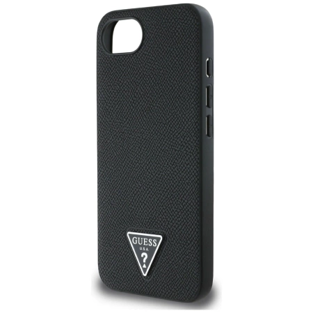 Guess Grained Triangle MagSafe iPhone 16e Hülle - Schwarz