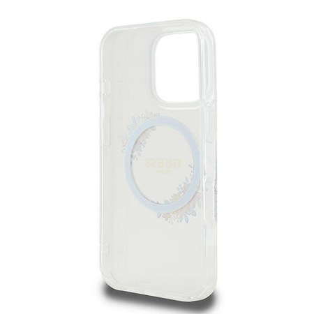 Original Handyhülle IPHONE 16 PRO Guess Hardcase IML Flowers Wreath MagSafe (GUHMP16LHFWFCT) transparent
