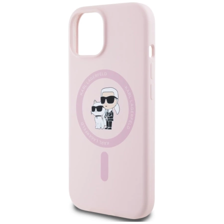 Karl Lagerfeld Silicone Karl&amp;Choupette MagSafe iPhone 15 Case - Pink